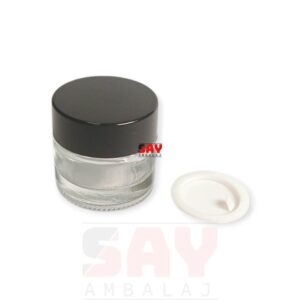 Siyah Plastik Kapaklı Cam Krem Kavanozu 32mm