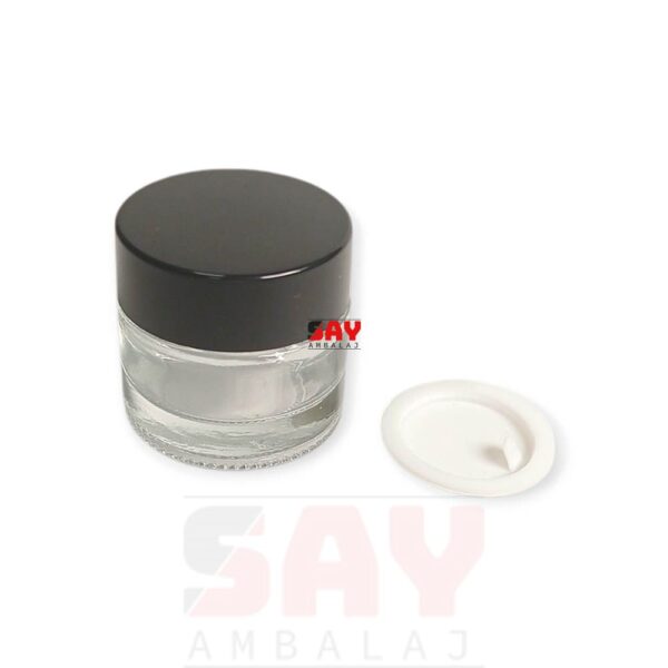 Siyah Plastik Kapaklı Cam Krem Kavanozu 32mm