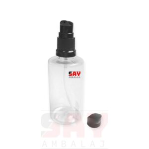 Siyah Plastik Losyon Pompalı Şeffaf 100cc 18PP Plastik Şişe