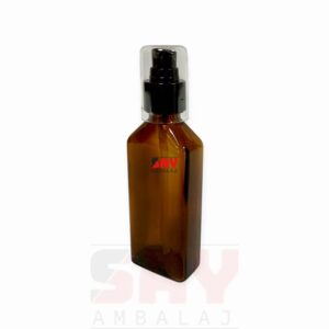 Siyah Plastik Losyon Pompalı Amber Yassı 100cc 25PP Cam Şişe