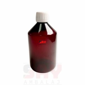Beyaz Plastik Kilitli Kapaklı Amber 500cc 28PP Plastik Şişe