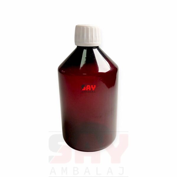 Beyaz Plastik Kilitli Kapaklı Amber 500cc 28PP Plastik Şişe