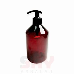 Siyah Plastik Sıvı Sabun Pompalı Amber 500cc 28PP Plastik Şişe