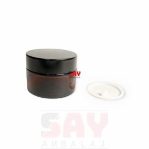 Siyah Plastik Kapaklı Cam Krem Kavanozu 47mm