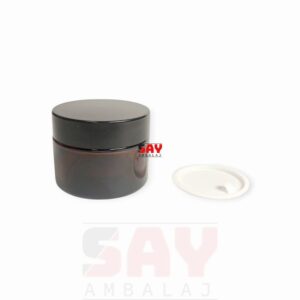 Siyah Plastik Kapaklı Cam Krem Kavanozu 52mm