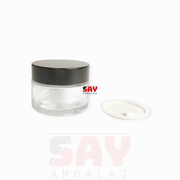 Siyah Plastik Kapaklı Cam Krem Kavanozu 52mm - Görsel 3