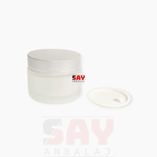 Gümüş Metal Kapaklı Cam Krem Kavanozu 52mm - Görsel 2