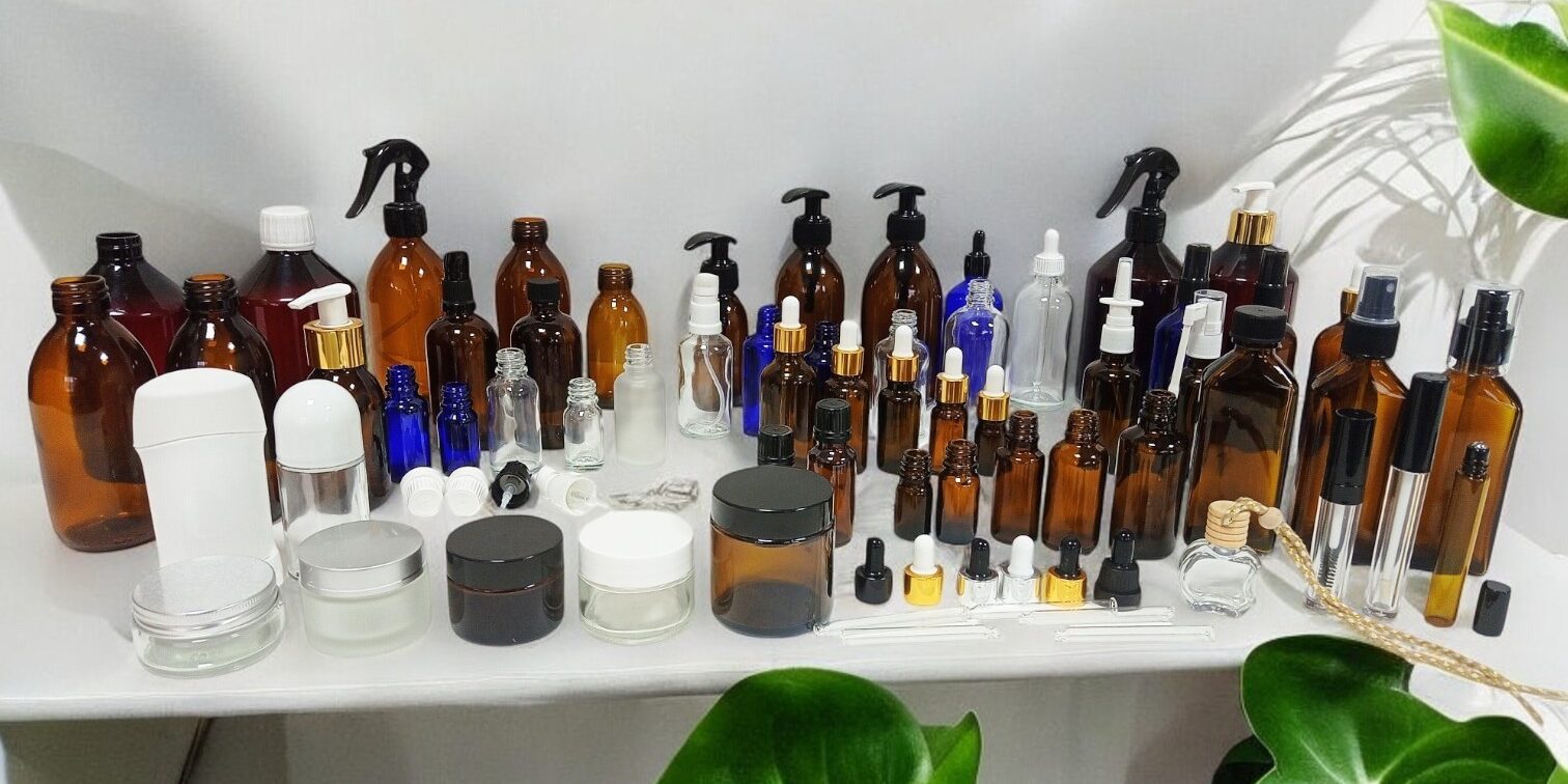 a group of bottles on a table