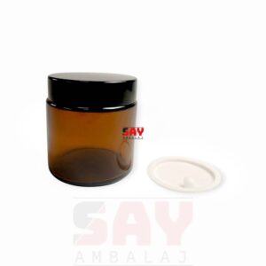 Amber Siyah Kapak Cam Krem Kavanozu 57 mm 100 cc