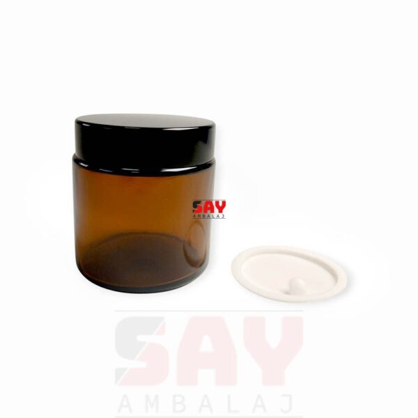 Amber Siyah Kapak Cam Krem Kavanozu 57 mm 100 cc