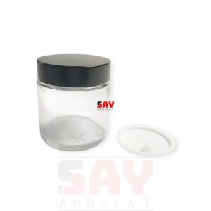 Şeffaf Siyah Kapaklı Cam Krem Kavanozu 57 mm 100 cc