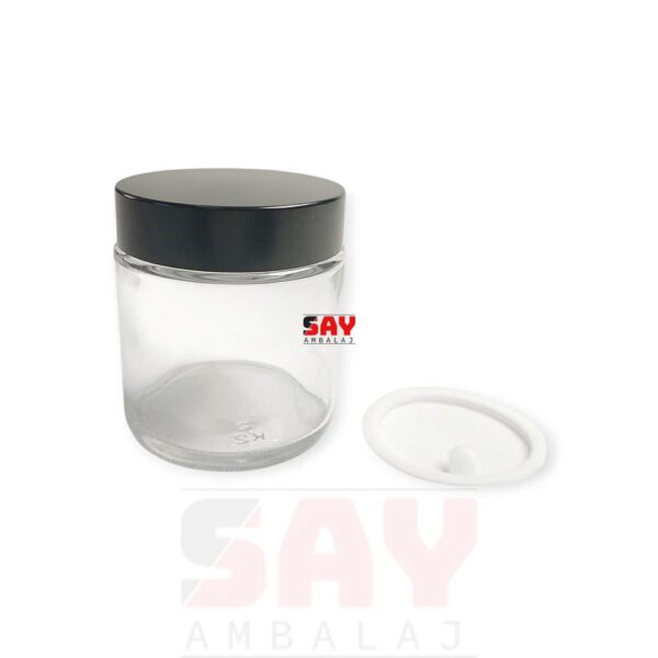 Şeffaf Siyah Kapaklı Cam Krem Kavanozu 57 mm 100 cc