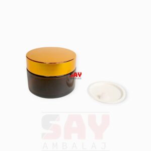 Aynalı Gold Kapak Amber Krem Kavanozu 57 mm