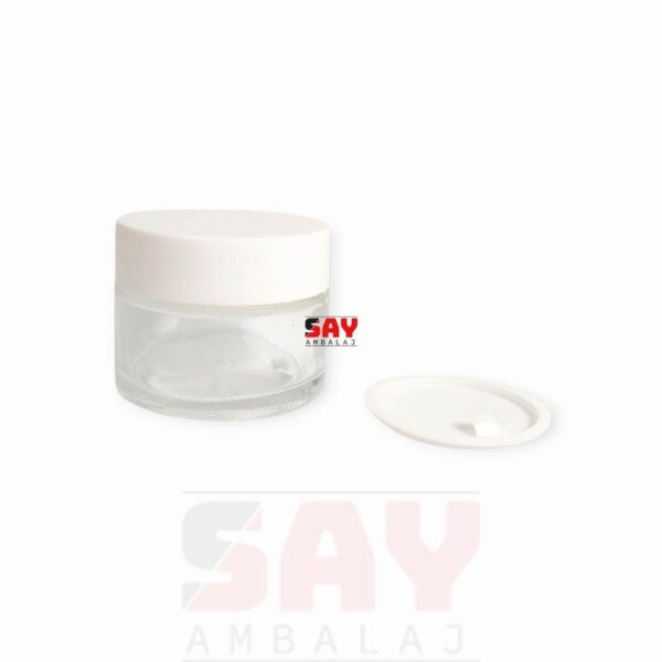 Beyaz Kapaklı Cam Krem Kavanozları 57 mm - Görsel 2