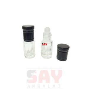 3 CC Şeffaf Cam Roll-on Siyah Kapaklı (Attar Model)