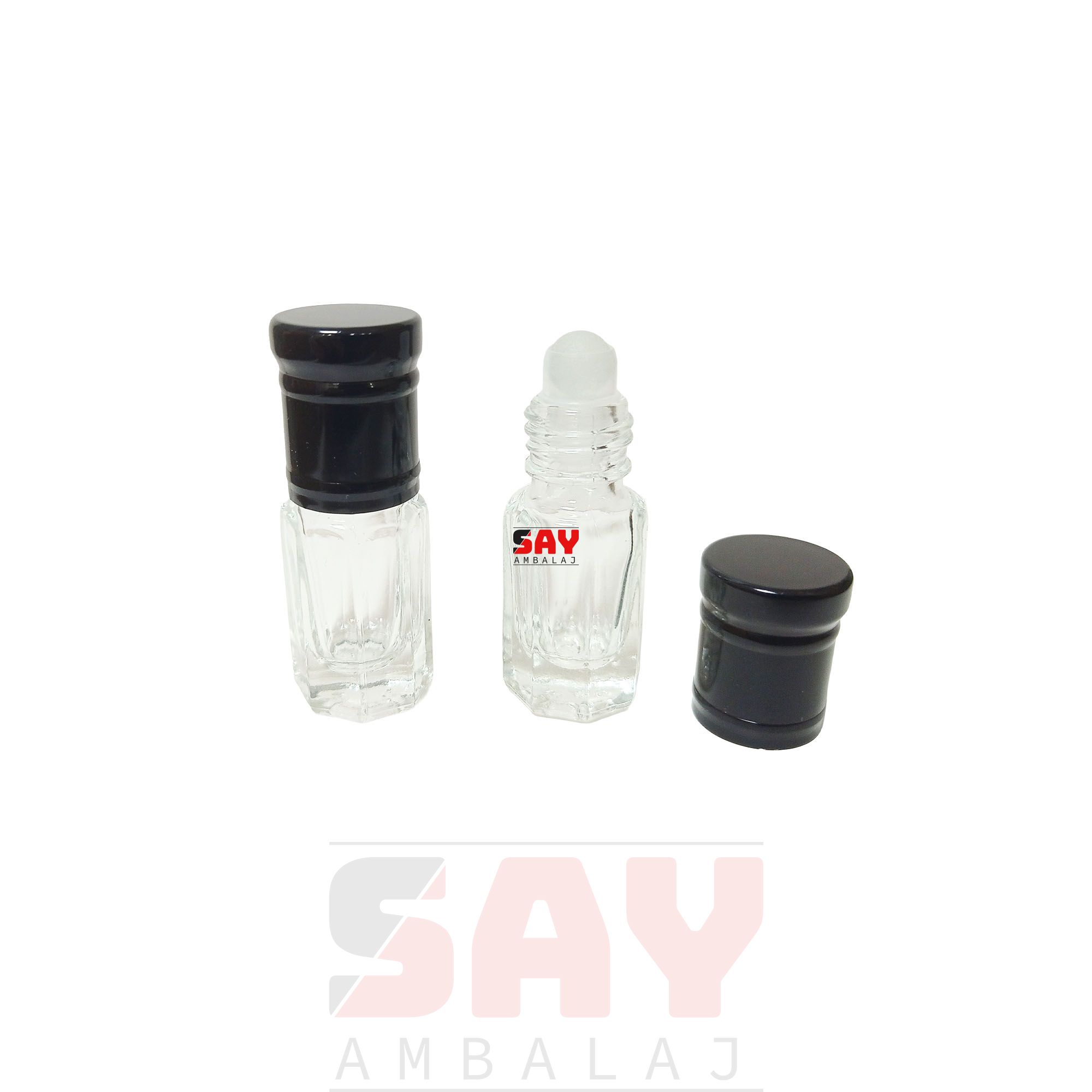 3 CC Şeffaf Cam Roll-on Siyah Kapaklı (Attar Model)