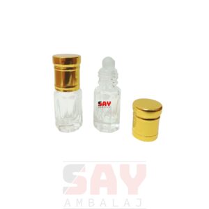 3 CC Şeffaf Roll-on Cam Şişe Gold Kapak (Attar Model)