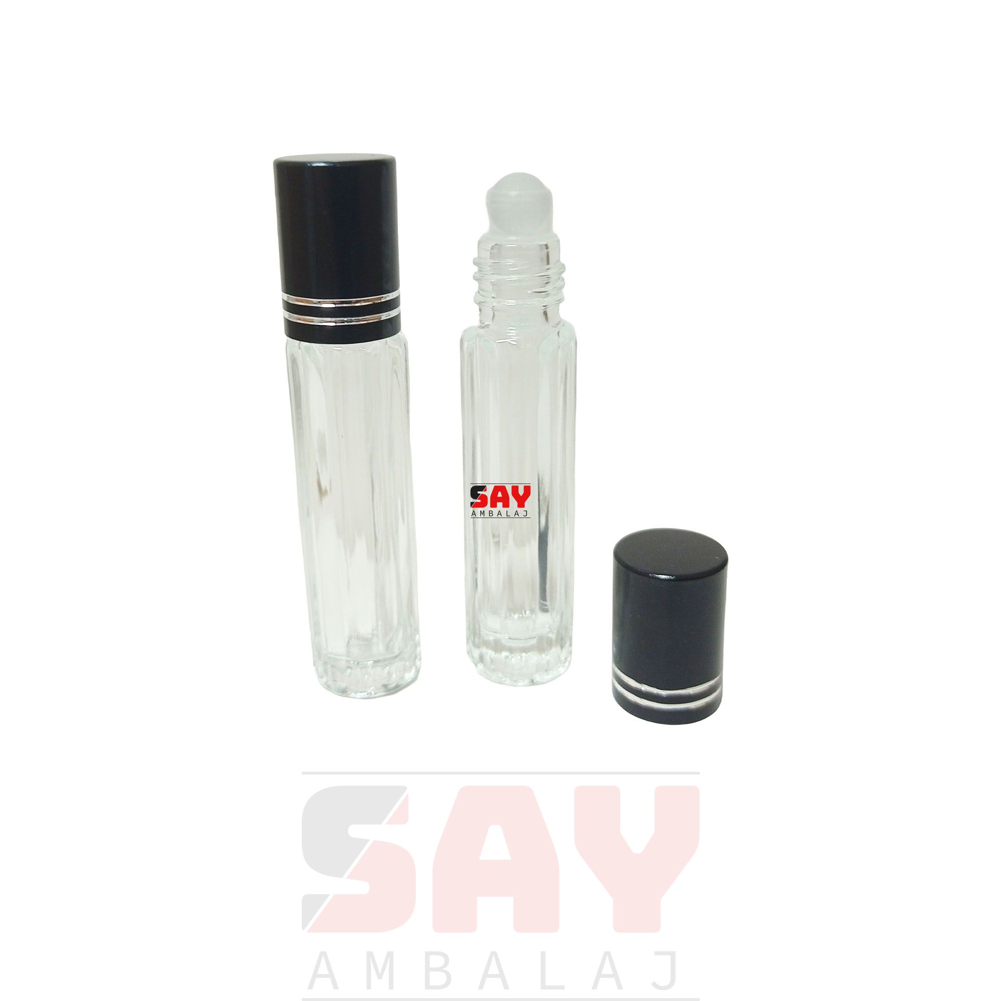 5 CC Şeffaf Cam Roll-on Şişesi Siyah kapak (Line Model)